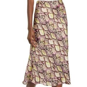 NWT Leith Size M Taupe Pink Tan Green Snakeskin Midi Skirt MSRP $49